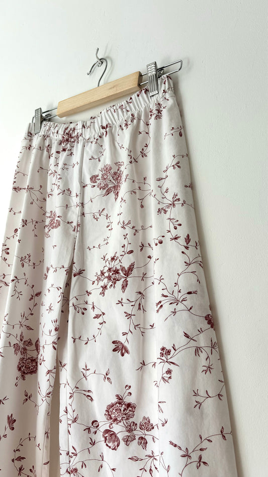 Pantalon Blanc Fleurs Rouges - Taille S